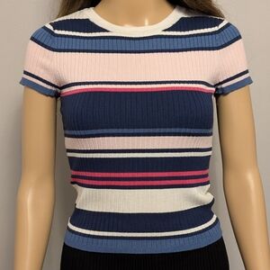 Divided H&M Pink And Blue Striped Ribbed Crop Top